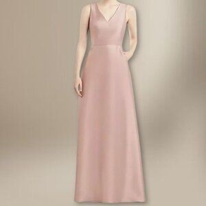 Alfred Sung A Line Gown Sleeveless V-Neck Satin Twill Toasted Sugar Pink W 12